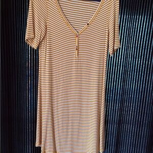 Anthropologie Yellow and Cream Striped V-Neck Soft Cotton Midi Dress